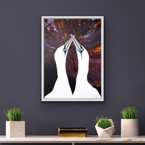 Love Birds<br>Aurora Edition<br>Originalt værk<br>Akryl på lærred<br>50 x 70 cm.