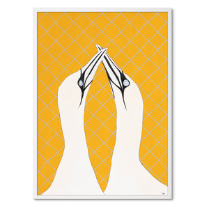 <i>Flere varianter på lager</i><br>Gannets in Love<br>Originalt værk<br>Akvarel<br>50 x 70 cm<br><font color="blue">Kan kun købes på Færøerne</font>