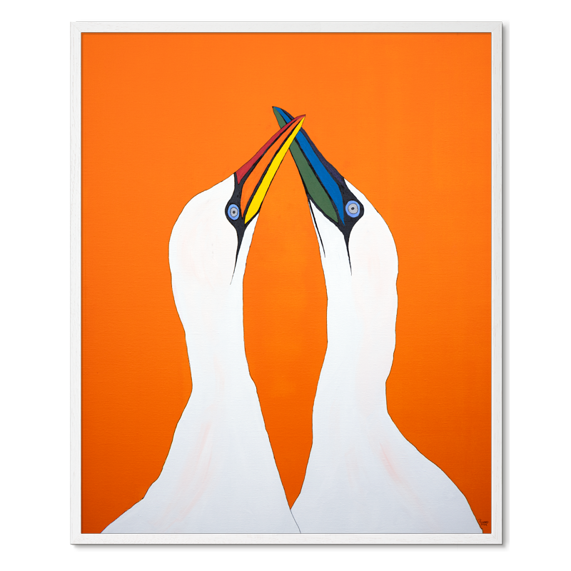 Love Birds<br>Rainbow Edition<br>Originalt værk<br>Akryl på lærred<br>80 x 100 cm<br>(2024)