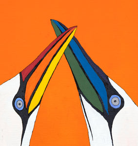 Love Birds<br>Rainbow Edition<br>Originalt værk<br>Akryl på lærred<br>80 x 100 cm<br>(2024)