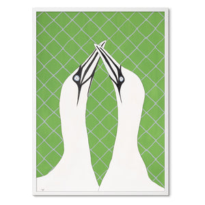 <i>Flere varianter på lager</i><br>Gannets in Love<br>Originalt værk<br>Akvarel<br>50 x 70 cm<br><font color="blue">Kan kun købes på Færøerne</font>